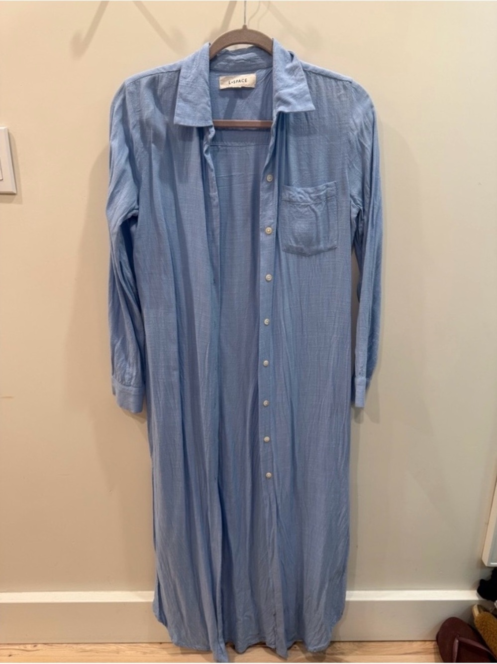 L*Space Light Blue Button-Down Maxi Shirt Dress/ Cover Up